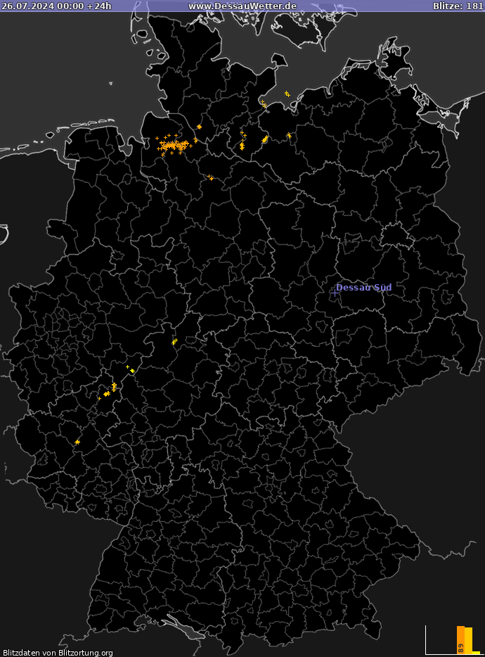 Bliksem kaart Duitsland 26.07.2024