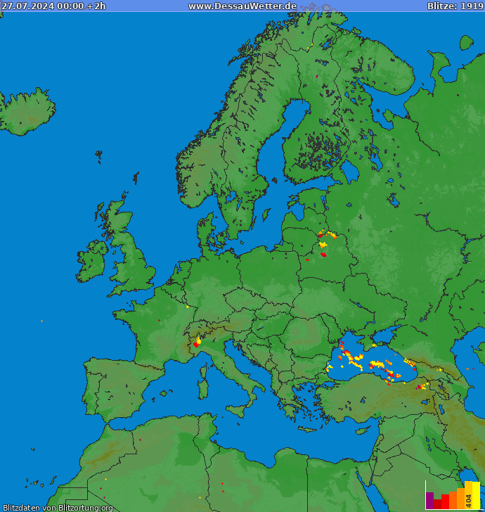 Bliksem kaart Europa 27.07.2024 (Animatie)