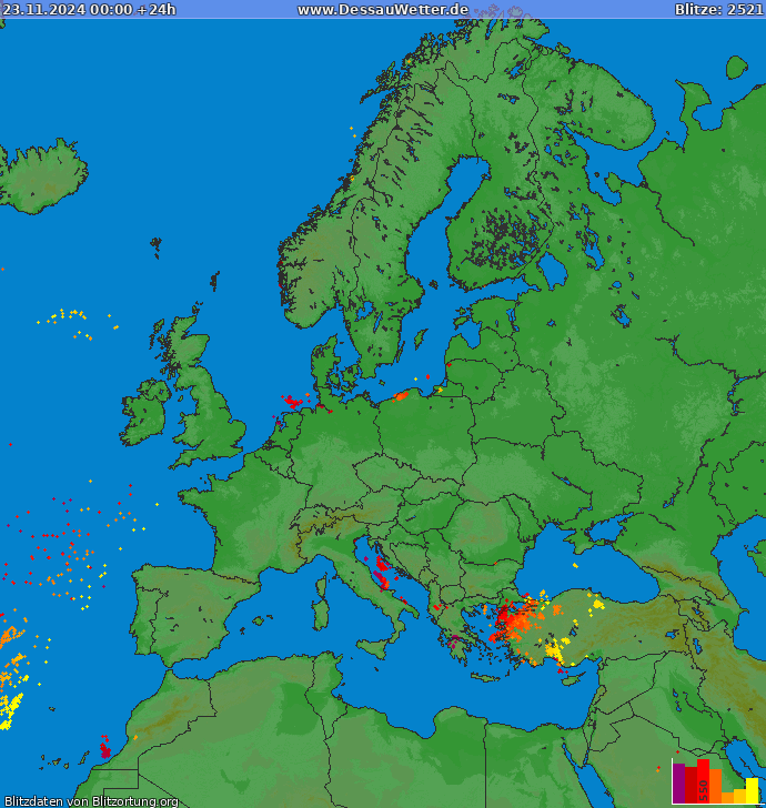 Mappa dei fulmini Europa 23.11.2024